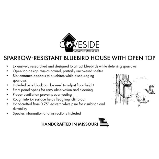 Sparrow-Resistant Bluebird House with Open Top
